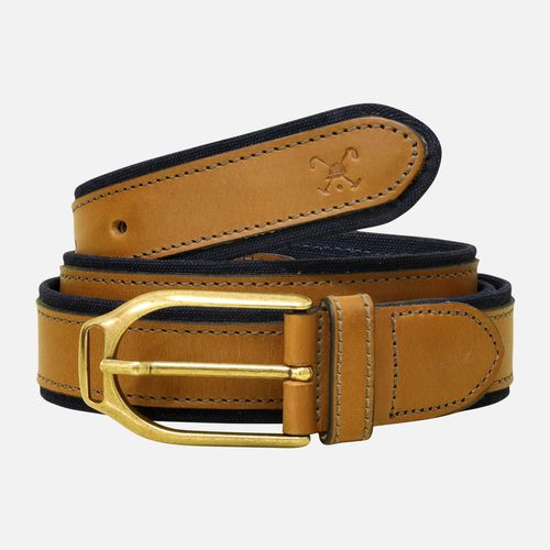 Cinto Couro e Canvas Marinho e Whisky  25v08414